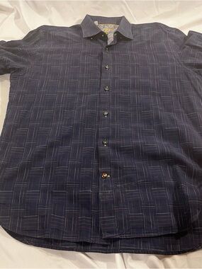 Men's Navy Geometric Casual Button-Down Shirt